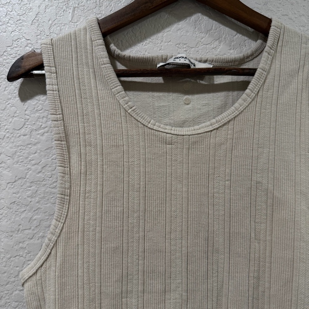 about:blank Men’s Basic Cream Ribbed Sleevless Tank Top Size XS - Picture 6 of 8